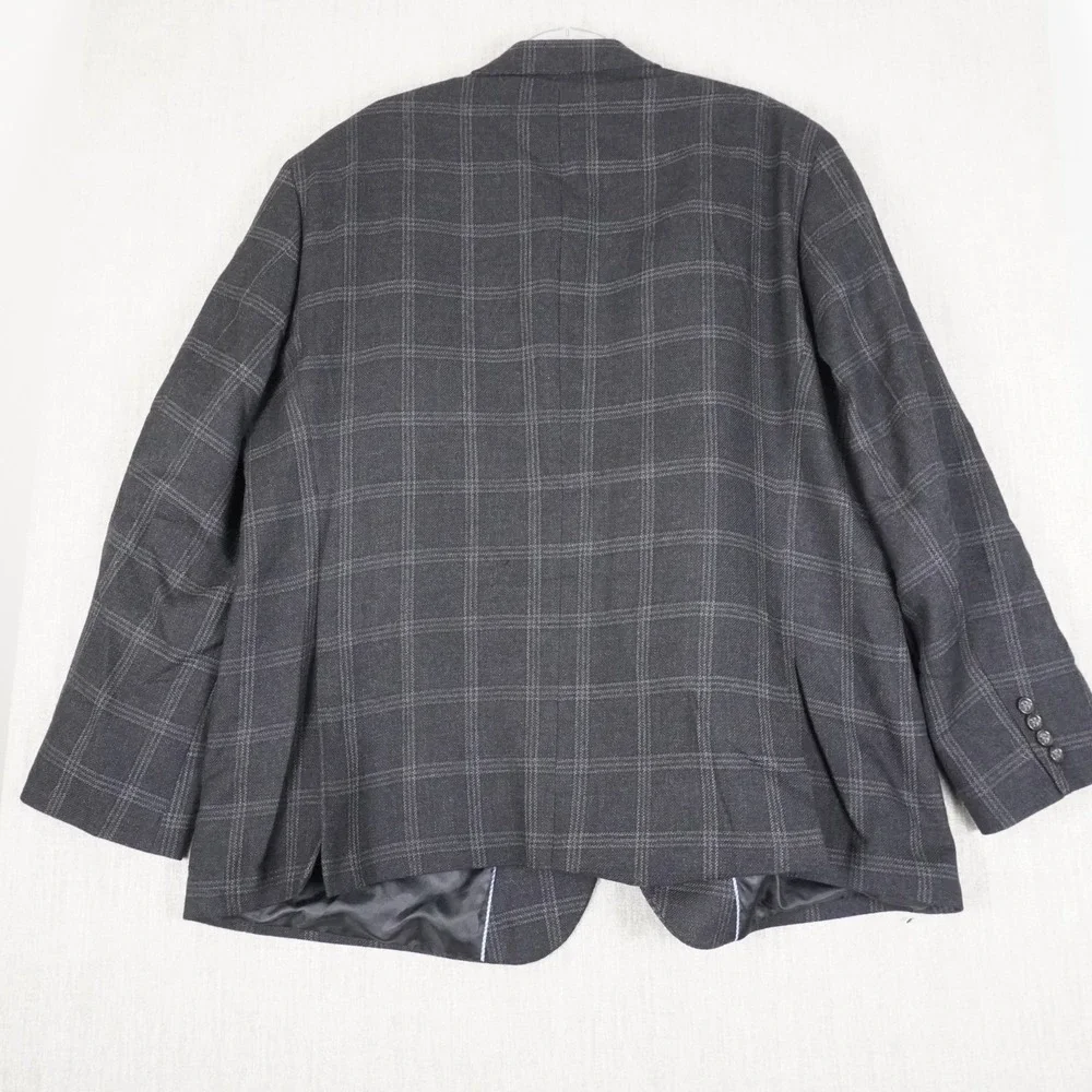 Stafford Mens 52R Classic Fit Sport Coat Merino Wool Glen Plaid Black Blazer - Picture 12 of 12